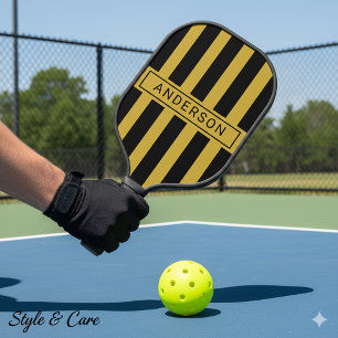 Metallic Gold Schwarz Streifen Benutzername Pickleball Schläger
