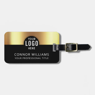 Metallic Gold Schwarz Zweifarbiges Logo Name Gepäckanhänger