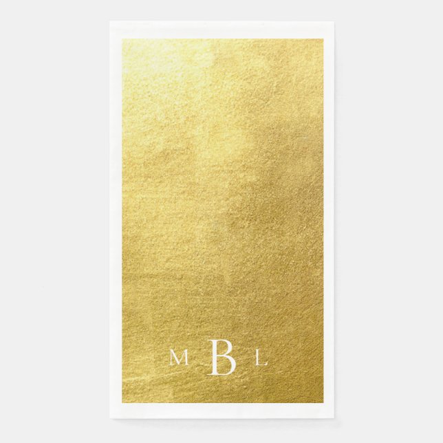 Metallic Gold White Monogram Wedding Serviette (Vorderseite)