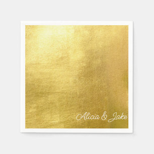 Metallic Gold White Script Names Wedding Serviette