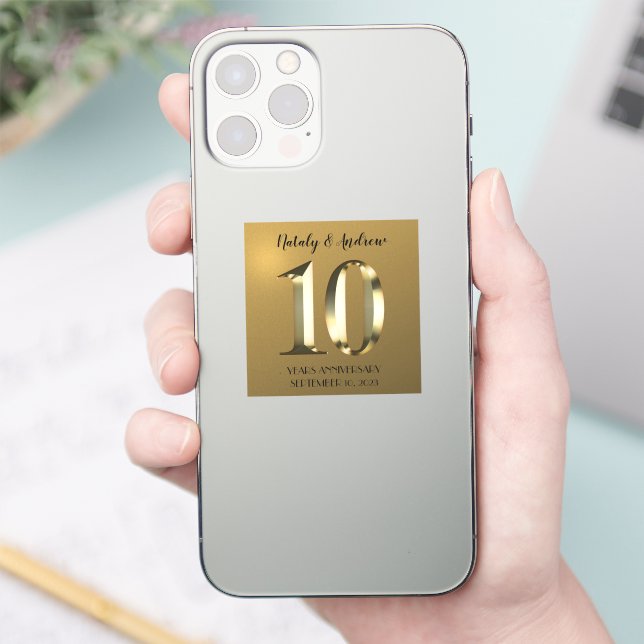 Metallic golden 10. Hochzeitstag Aufkleber (Telefon)