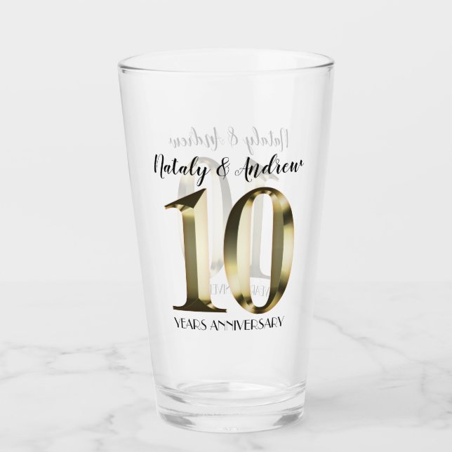 Metallic golden 10. Hochzeitstag Glas (Vorderseite)