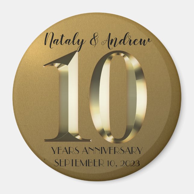 Metallic golden 10. Wedding Magnet (Vorne)