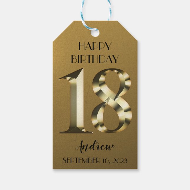 Metallic golden 18. Geburtstag Geschenkanhänger (Vorderseite)