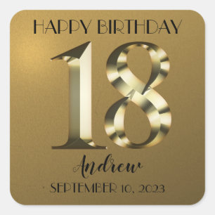 Metallic golden 18. Geburtstag Quadratischer Aufkleber