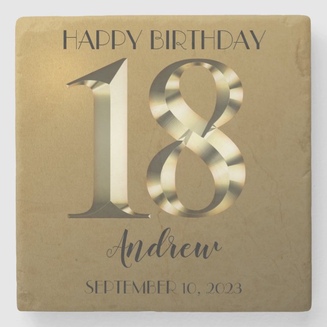 Metallic golden 18. Geburtstag Steinuntersetzer (Vorderseite)