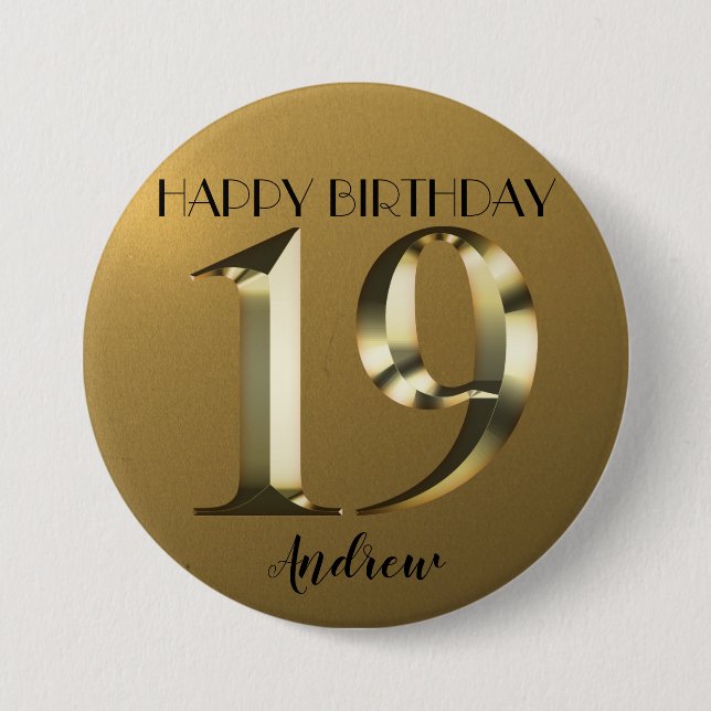 Metallic golden 19. Geburtstag Button (Vorderseite)