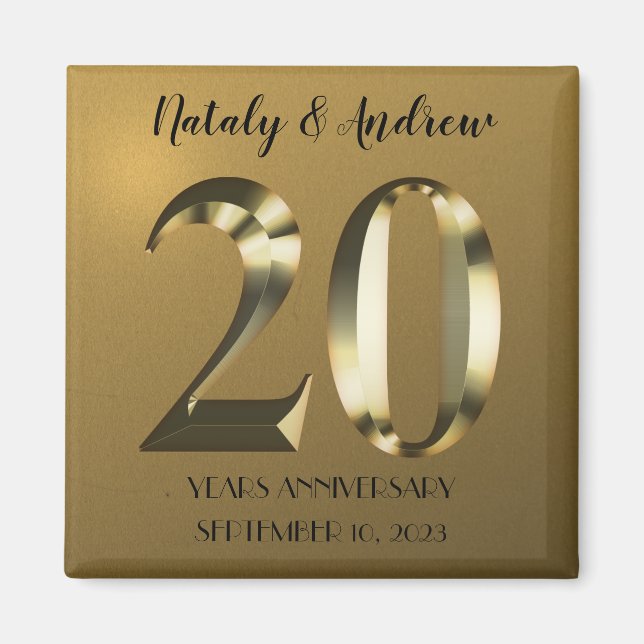 Metallic golden 20. Hochzeitstag Magnet (Vorne)