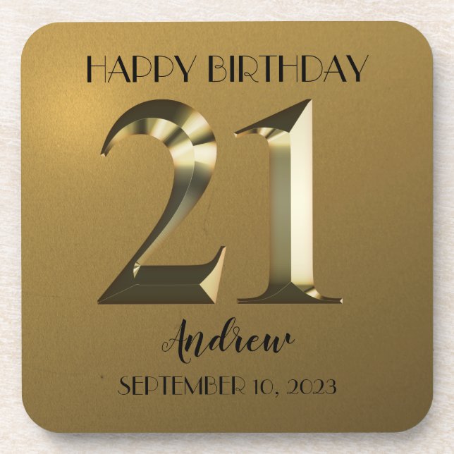 Metallic golden 21. Geburtstag Getränkeuntersetzer (Vorderseite)