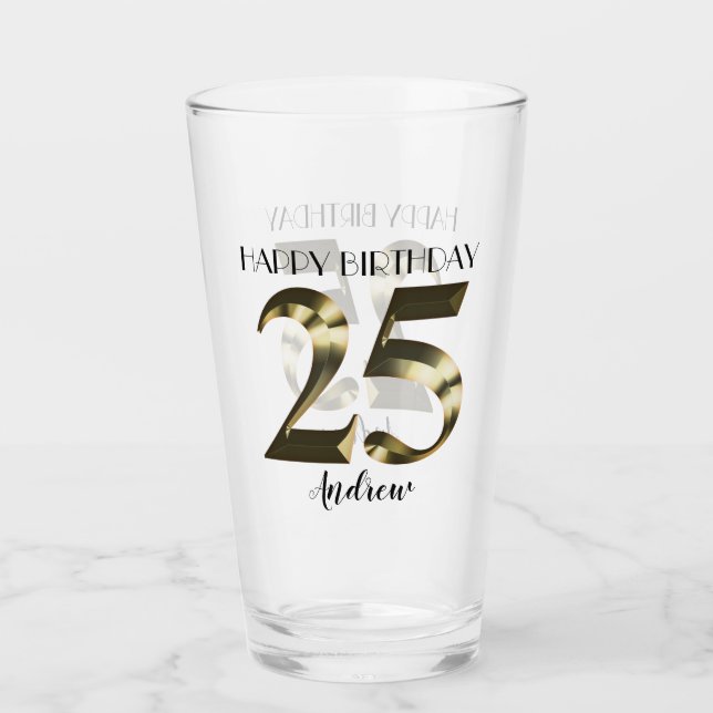 Metallic golden 25. Geburtstag Glas (Vorderseite)
