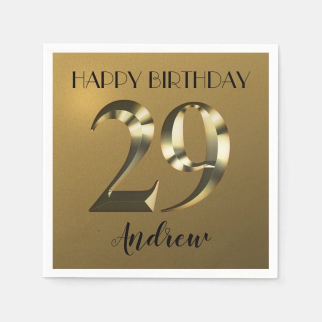 Metallic golden 29. Geburtstag Serviette (Vorderseite)