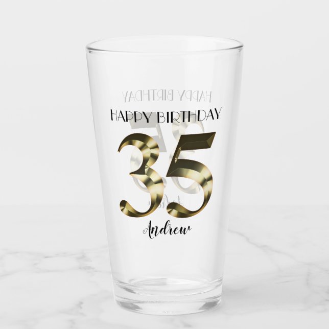 Metallic golden 35. Geburtstag Glas (Vorderseite)