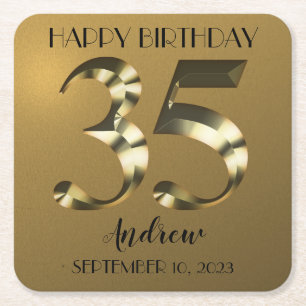 Metallic golden 35. Geburtstag Rechteckiger Pappuntersetzer