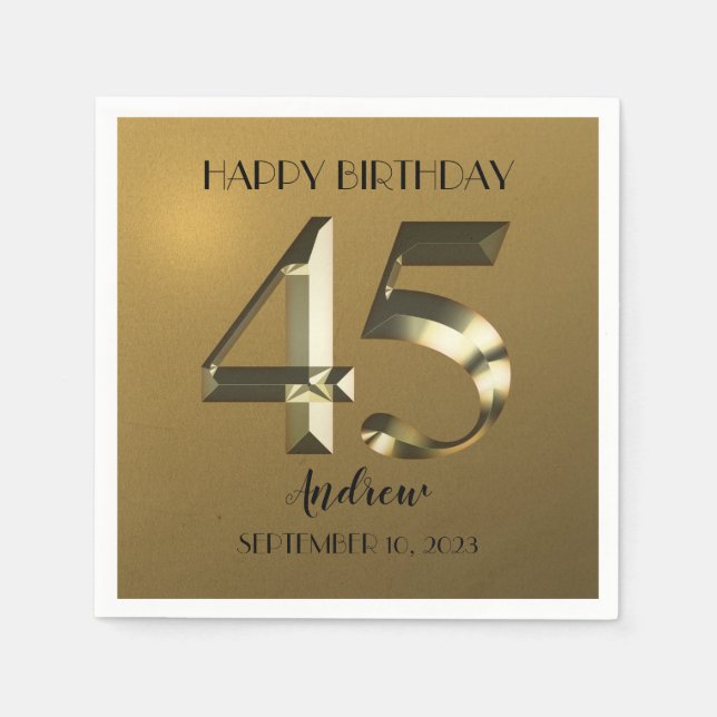 Metallic golden 45. Geburtstag Serviette (Vorderseite)