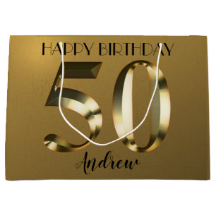 Metallic golden 50. Geburtstag Große Geschenktüte