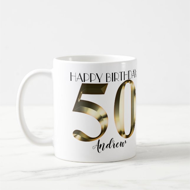 Metallic golden 50. Geburtstag Kaffeetasse (Links)