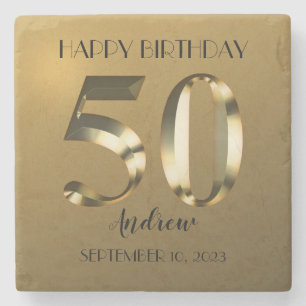 Metallic golden 50. Geburtstag Steinuntersetzer