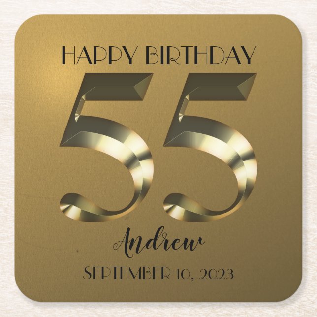Metallic golden 55. Geburtstag Rechteckiger Pappuntersetzer (Vorderseite)