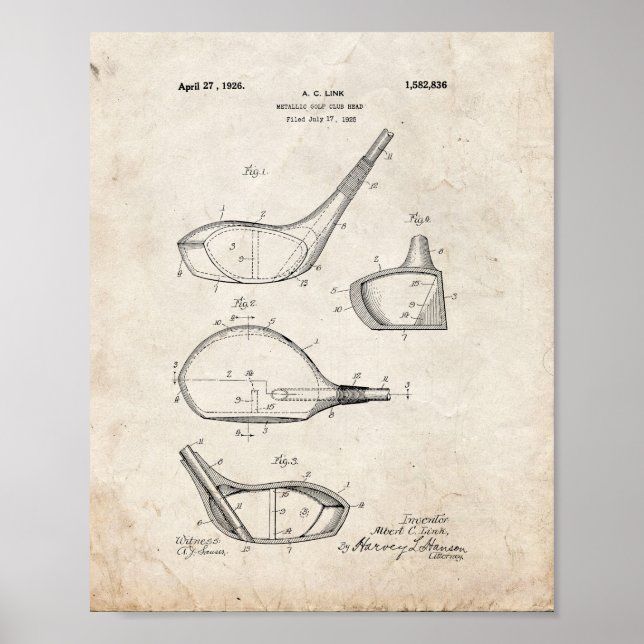 Metallic Golf Club Head Patent - Old Look Poster (Vorne)