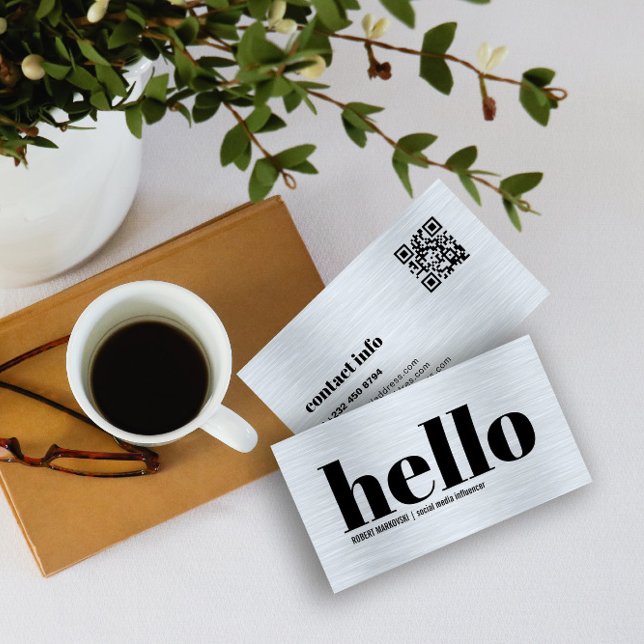 Metallic Gray Texture Simple Hello Visitenkarte (Von Creator hochgeladen)