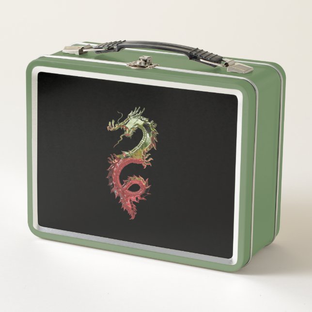 Metallic Green & Red Dragon Snake Metall Brotdose (Vorderseite)