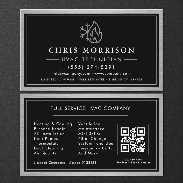 Metallic HVAC Technician QR Code Visitenkarte (Von Creator hochgeladen)