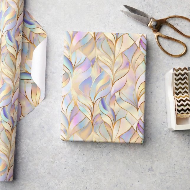 Metallic Iridescent Pastel Wrapping Paper Geschenkpapier (chic luxe glam iridescent metallic pattern wrapping paper in pink purple blue and gold)