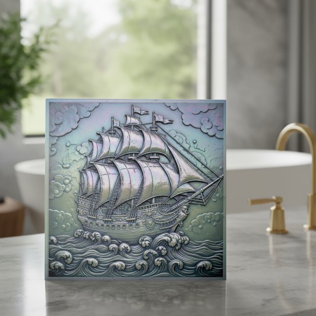 Metallic Iridescent Sailing Ship D1223 Fliese (Von Creator hochgeladen)