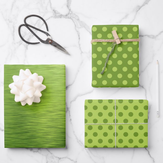 Metallic Lime Green Foil Polka Dots Christmas Geschenkpapier Set (Vorderseite)