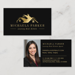 Metallic Luxury Real Estate Agent Black Gold Visitenkarte