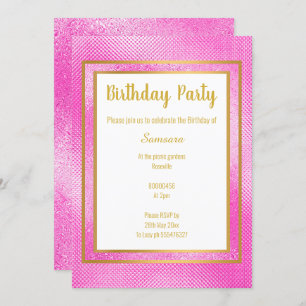 METALLIC PINK & GOLD LAYERED EMBOSSED GEBURTSTAG EINLADUNG