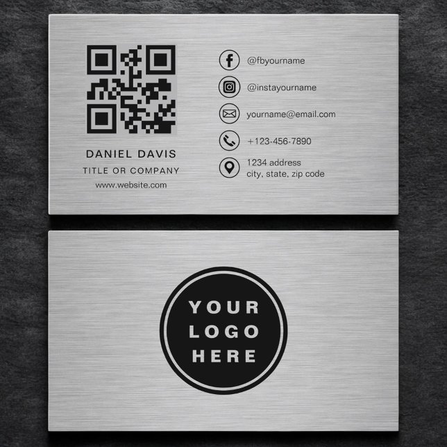 Metallic Professional Company Logo QR Code  Visitenkarte (Von Creator hochgeladen)