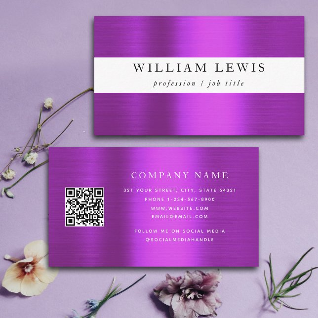 Metallic Purple Professional QR Code Social Media Visitenkarte (Metallic Purple Professional QR Code Social Media Business Card)