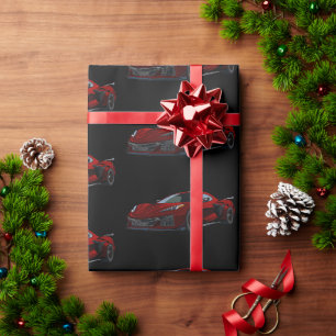 Metallic Red C8 Corvette Sportwagen Handgezeichnet Geschenkpapier