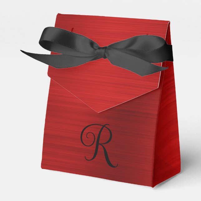 Metallic Red Curly Black Monogram Geschenkschachtel (Vorderseite)