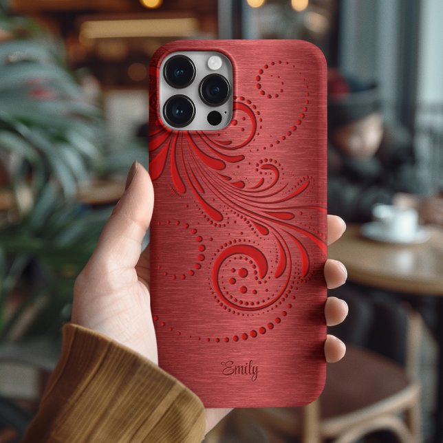 Metallic Red Girly Red Swirl Case-Mate iPhone Hülle (Von Creator hochgeladen)