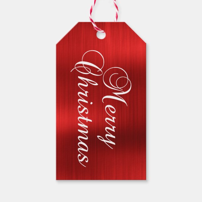 Metallic Red Merry Christmas Geschenkanhänger (Vorderseite)
