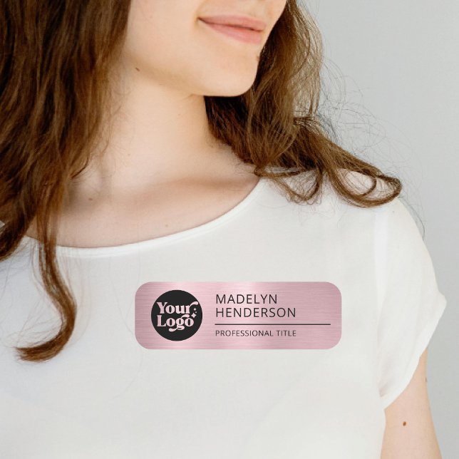 Metallic Rose Gold Company Logo Mitarbeiter Magnet Namensschild (Von Creator hochgeladen)
