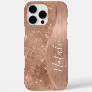 Metallic Rose Gold Glitter Personalized iPhone 16 Pro Max Hülle