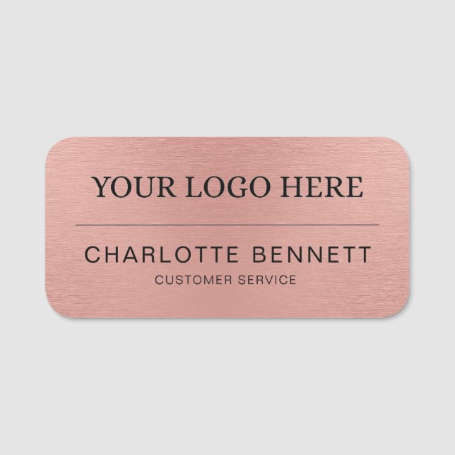Metallic Rose Gold Logo Office Employee Staff Namensschild (Vorderseite)