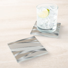 Metallic Silver and Beige Abstract Glasuntersetzer