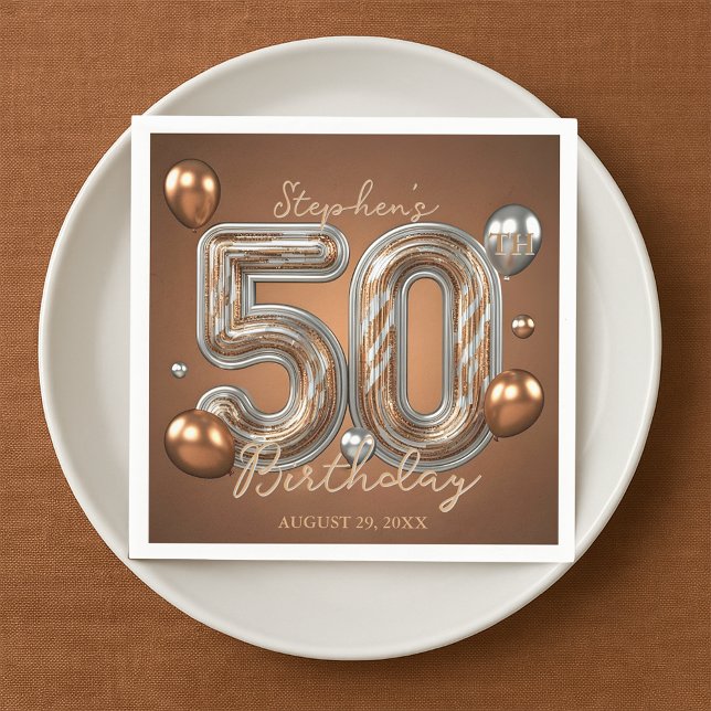 Metallic Silver and Bronze Balloons 50th Birthday  Serviette (Von Creator hochgeladen)