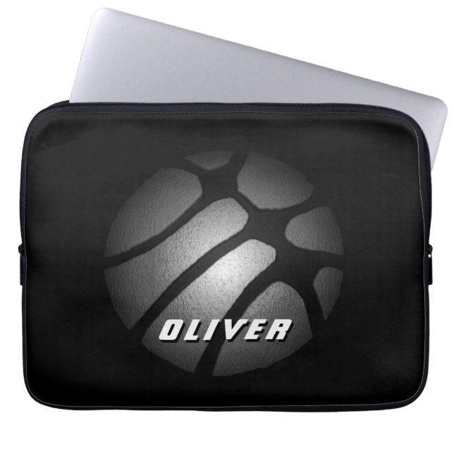 Metallic Silver Black Basketball Sports Lapt Laptopschutzhülle (Vorderseite)