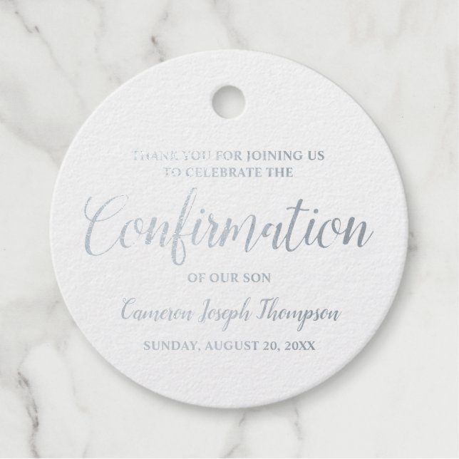 Metallic Silver Boy Confirmation Vielen Dank Geschenkanhänger (Vorderseite)