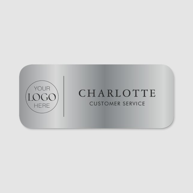 Metallic Silver Custom Logo Office Employee Staff Namensschild (Vorderseite)