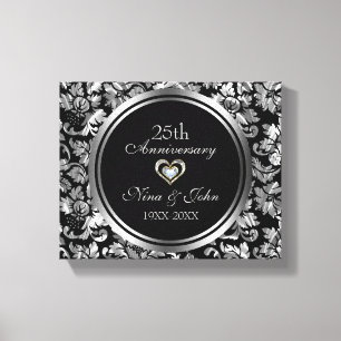 Metallic Silver Damask 25. Hochzeitstag Leinwanddruck