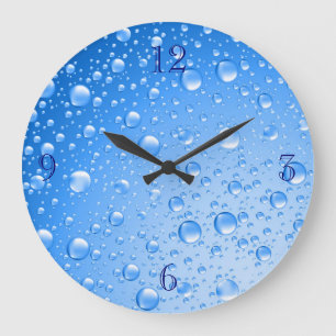 Metallic Sky Blue Rain Drops Große Wanduhr