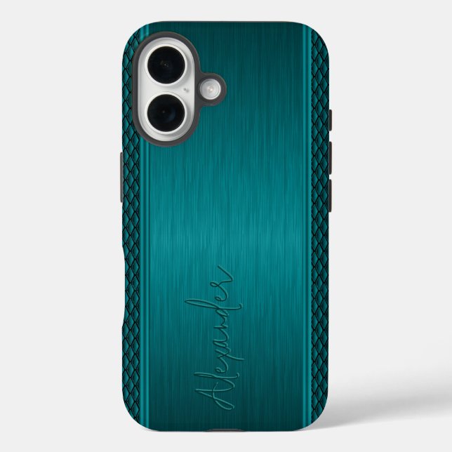 Metallic Teal-Green Brushed Aluminum Look Case-Mate iPhone Hülle (Rückseite)