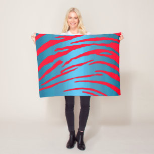 Metallic Tiger Stripes Blue Red Fleecedecke