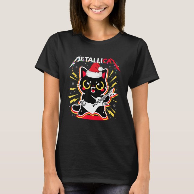 Metallicat Funny Cat Rock 90er Gitarre Bass Merry  T-Shirt (Vorderseite)